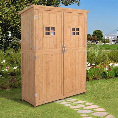 Outsunny Outdoor Storage Cabinet, Wooden Garden Storage 